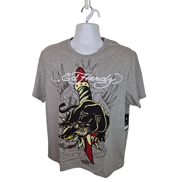 New With Tags Ed Hardy Panther Color: Heather Grey, T-shirt Size Large - Picture 1 of 10